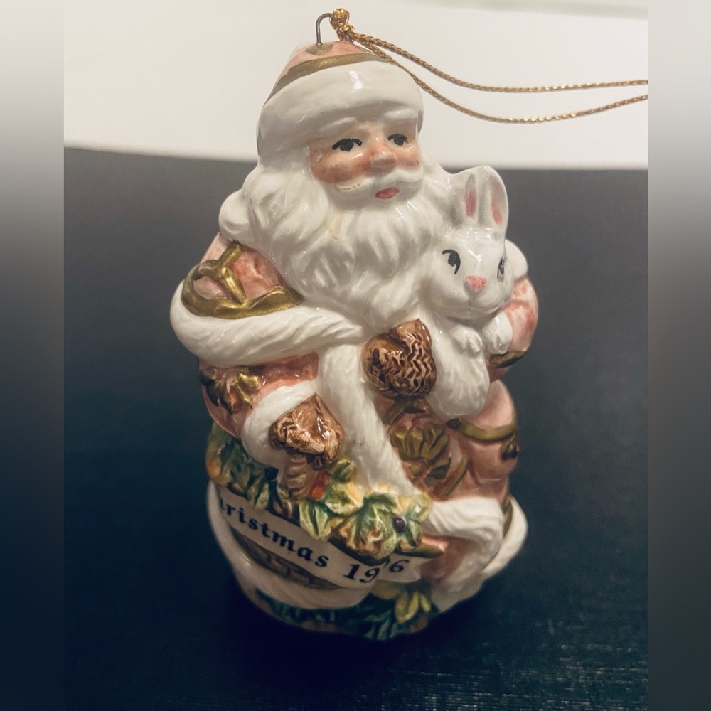 Fitz & Floyd Santa Claus- Snowy Woods Ornament with Rabbit.